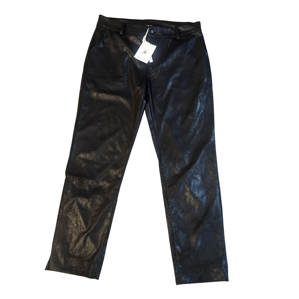 Milio Milano Pants Womens XL Black Faux Leather Slim Dress Stretch Pockets Party